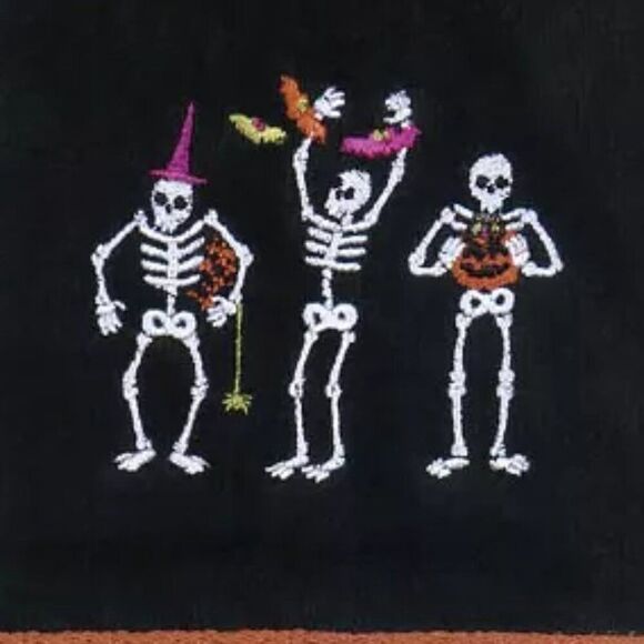 Halloween Cute Skeletons Hand Towel | Bats, Pumpkins, Spider | Black Pink Orange - Picture 2 of 2